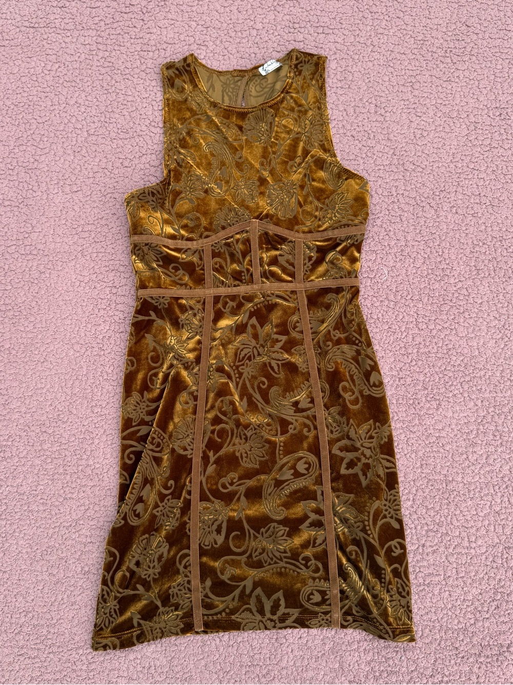 Free People Sleeveless Brown Velvet Floral Sheath Dress